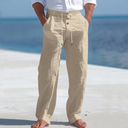 Herren lässige Leinenhose mit hohem Bund und bequemen Taschen Heidi-Mode