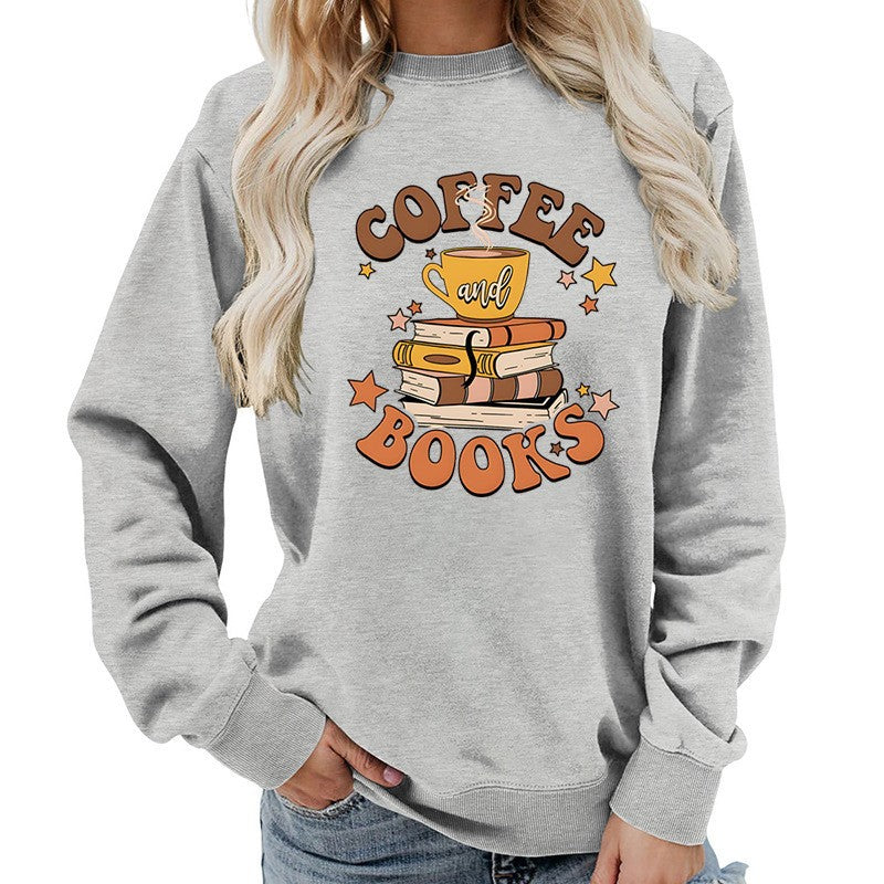 Damen Sweatshirt mit kreativem Kaffeebuch-Design