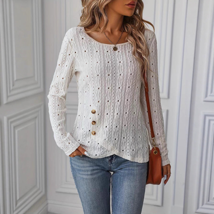 Damen Langarmshirt mit dekorativen Knöpfen und Struktur