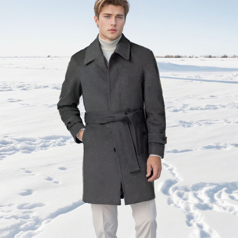 Herren eleganter Trenchcoat mit taillierbarem Gürtel und hochwertigem Innenfutter Aliams
