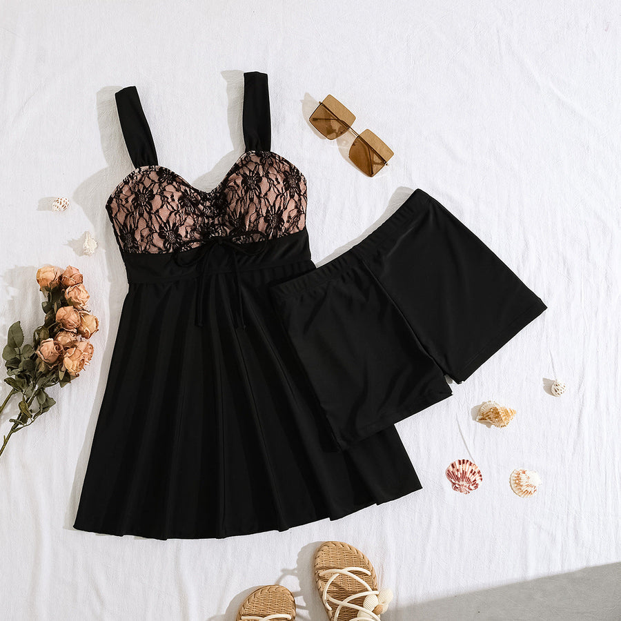 Damen Badekleid mit dekorativer Spitze und schmeichelndem Schnitt Heidi-Mode