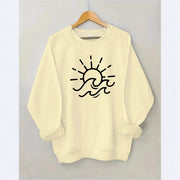 Damen Sweatshirt mit kreativem Sonnen- und Wellenmotiv