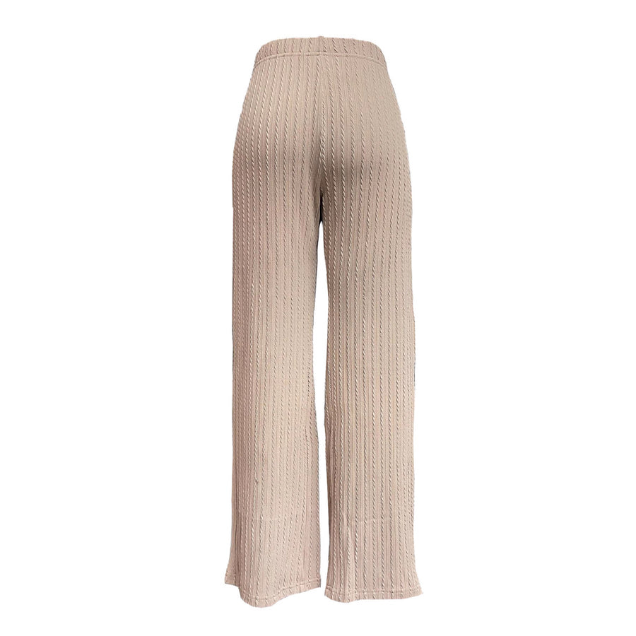 Damen weite Rippstrick-Hose mit hohem Bund und seitlichen Eingrifftaschen