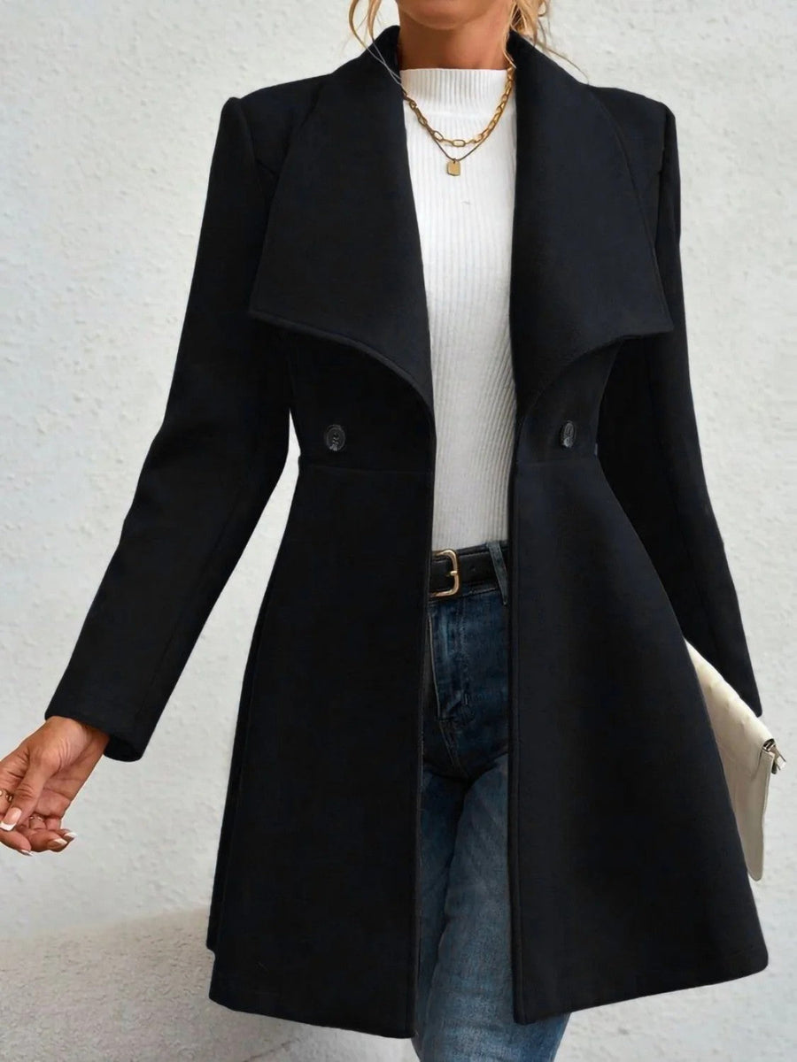 Damen eleganter Wollmantel mit modischem Revers und doppelter Knopfleiste