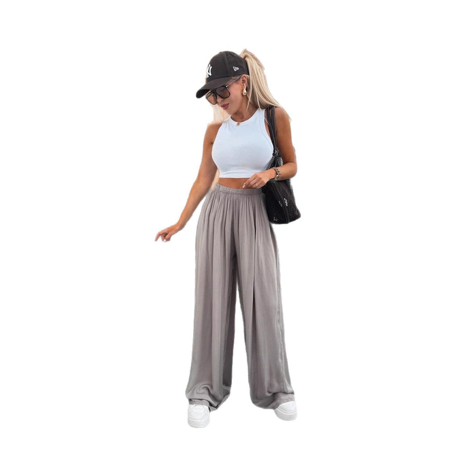 Damen luftige Palazzo-Hose mit elastischem Bund und weitem Schnitt