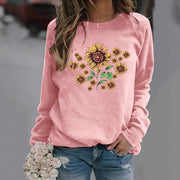 Damen Sweatshirt mit floralem Sonnenblumenmotiv und bequemer Passform