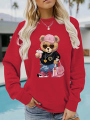 Damen Sweatshirt mit einzigartigem Cartoon-Bären-Motiv und modischem Schriftzug