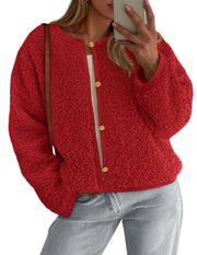 Damen Kuschelige Fleecejacke mit Knopfdetail und Oversized-Schnitt