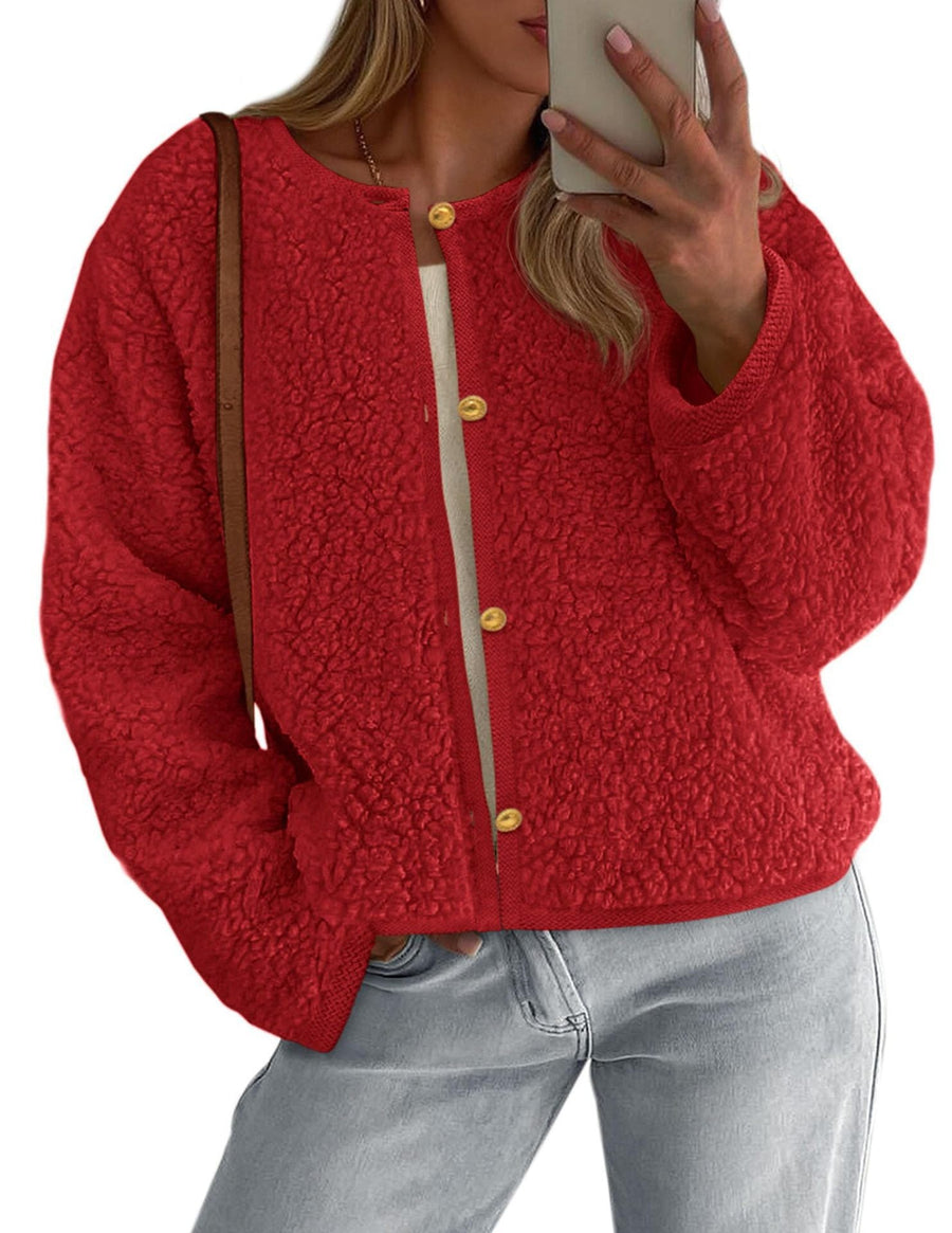 Damen Kuschelige Fleecejacke mit Knopfdetail und Oversized-Schnitt