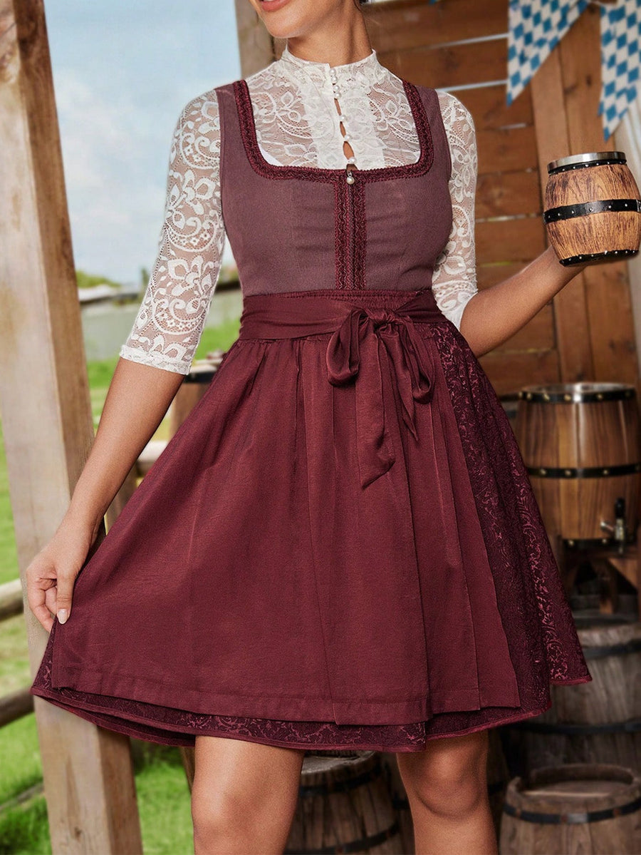 Damen Dirndlkleid mit floralen Details und Spitzenärmel Heidi-Mode