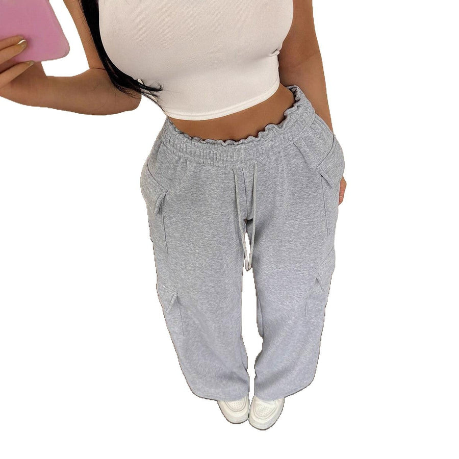 Damen lässige Cargo-Hose mit weitem Bein und praktischen Taschen