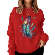 Damen Sweatshirt mit buntem Federdesign und lässigem Schnitt