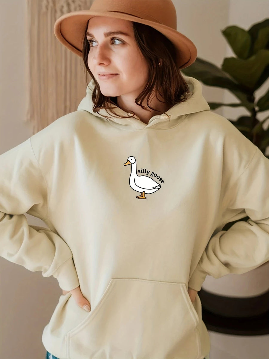 Damen Kapuzenpullover mit kreativem Gänsemotiv und weichem fleece innen