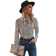 Damen elegante Bluse mit Rüschendetails und edlem Leopardenmuster