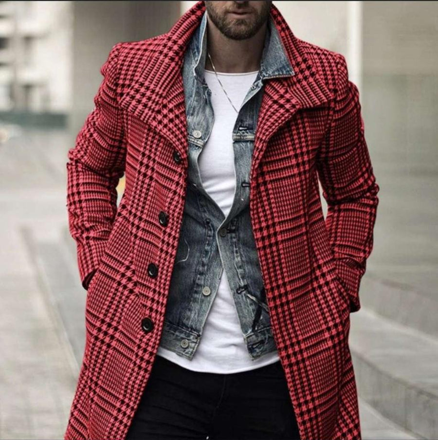 Herren eleganter Karomantel mit doppelter Knopfleiste und hochwertigem Innenfutter Aliams