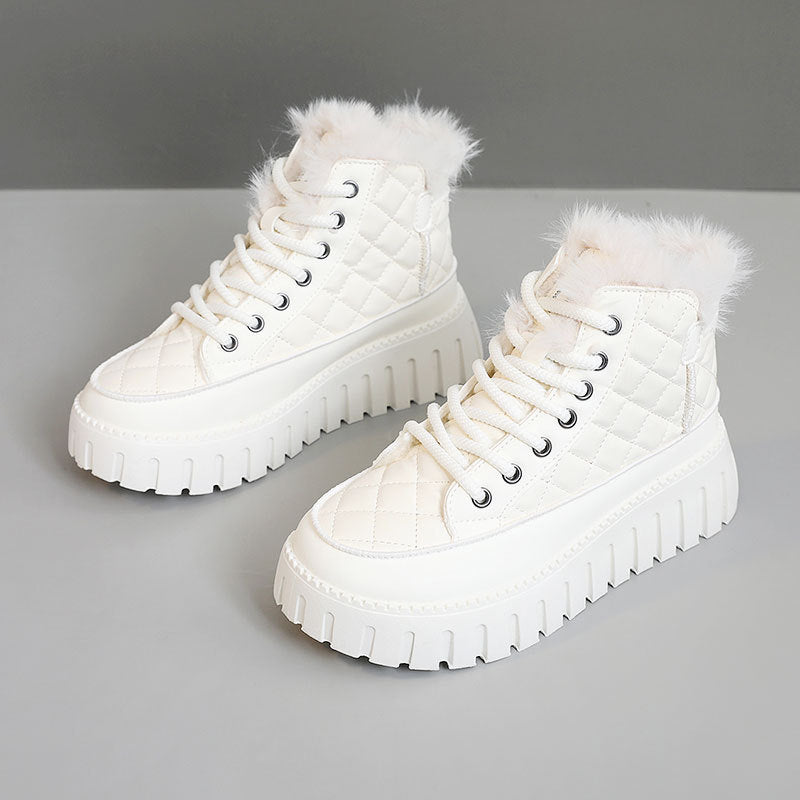 Damen High-Top Sneakers mit luxuriösem Kunstfellkragen und rutschfester Sohle