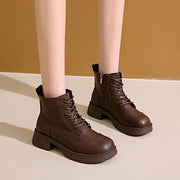 Damen stylische Schnürstiefeletten mit Reißverschluss und robustem Profil
