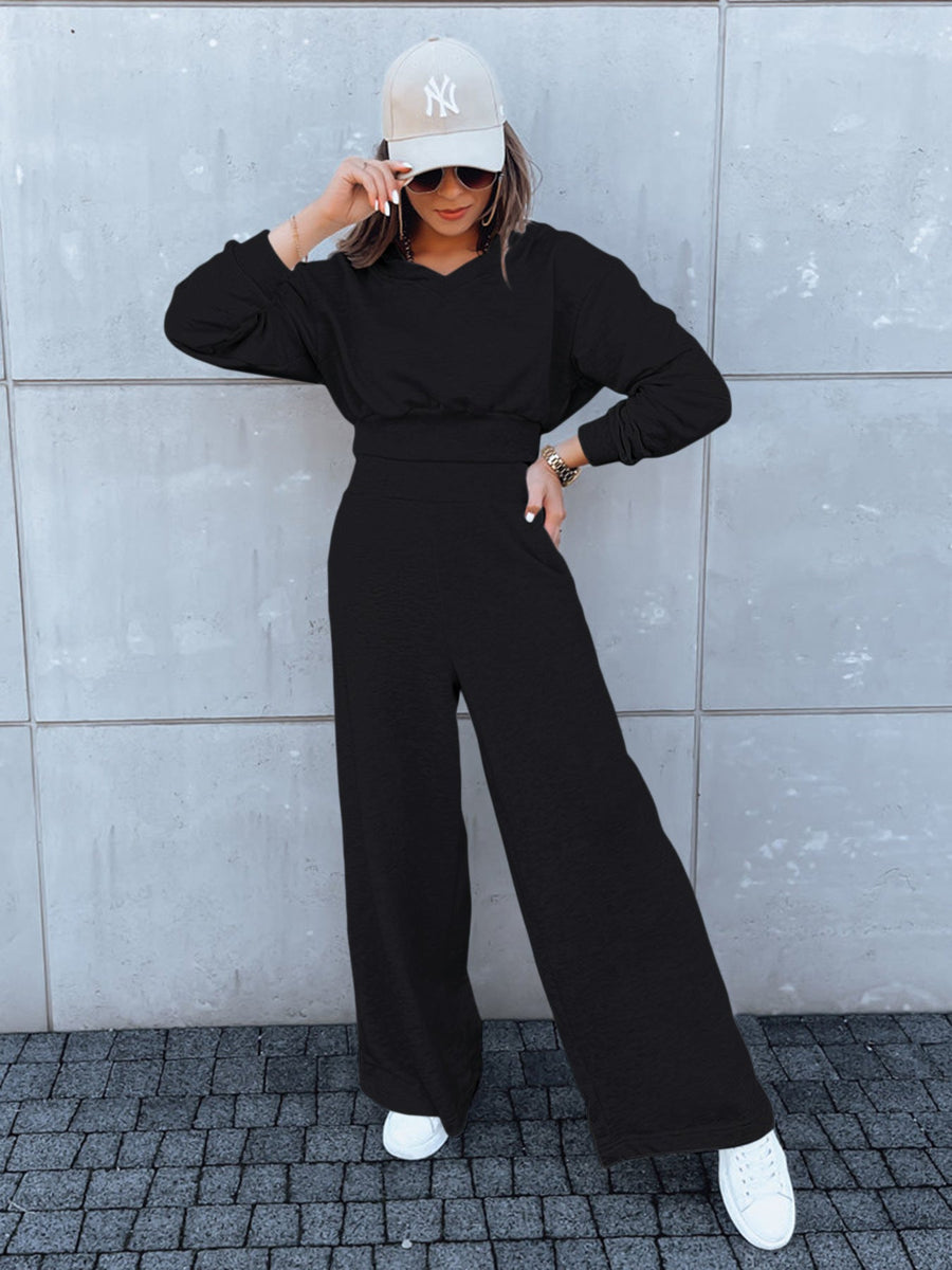 Damen lässiger Jumpsuit mit weitem Bein und praktischer Kapuze