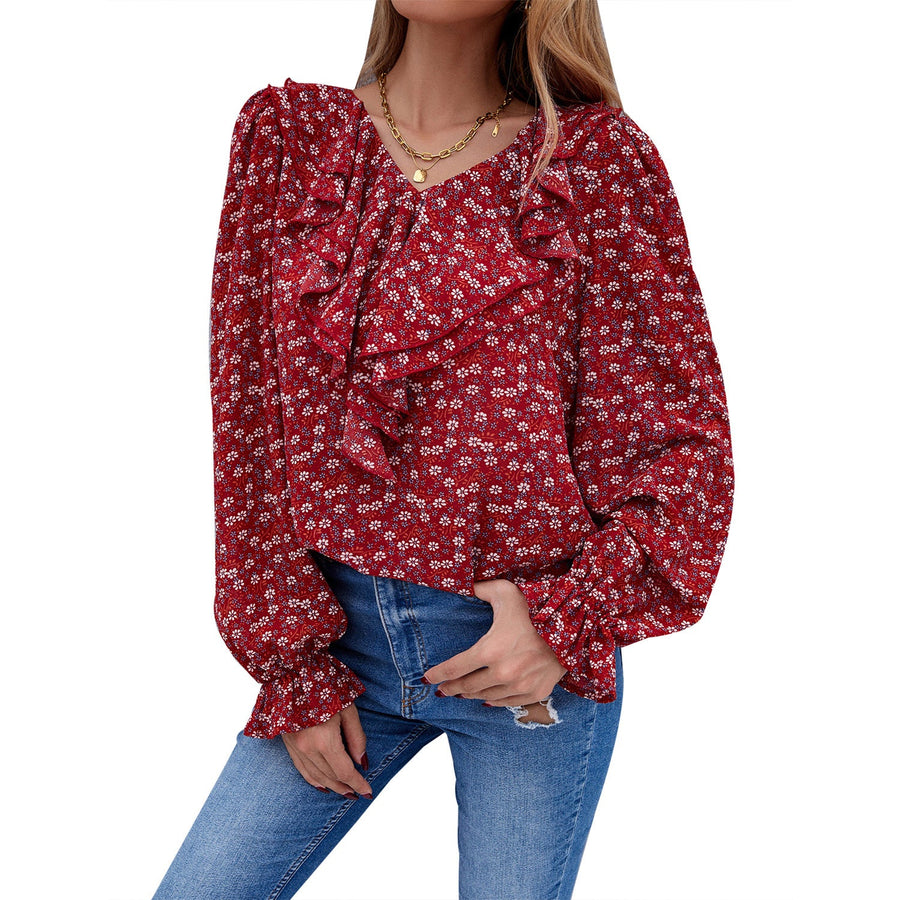 Damen Bluse mit Rüschendetails und floralem Muster