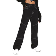 Damen breite High-Waist Jeans mit kontrastierenden Nähten und stilvollem Schnitt