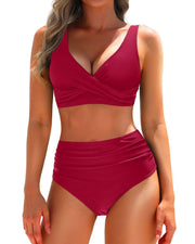Damen Bikini-Set mit figurformendem Oberteil und hochtaillierten Shorts Heidi-Mode