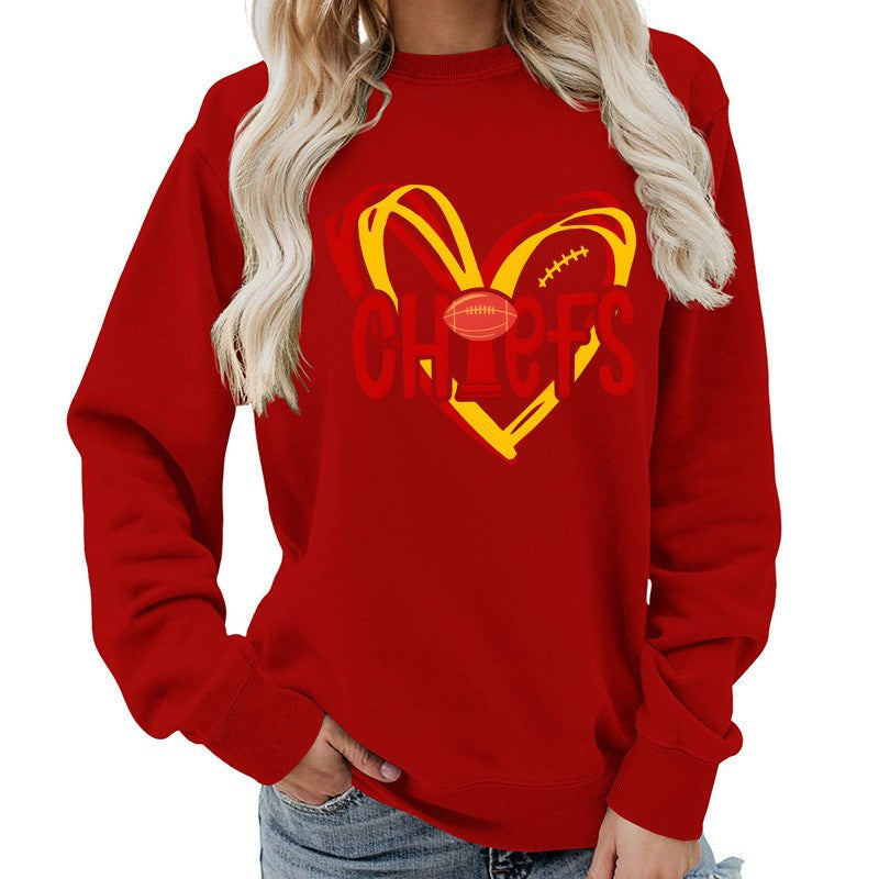 Damen Sweatshirt mit Herzmotiv und kreativen Sportgrafiken
