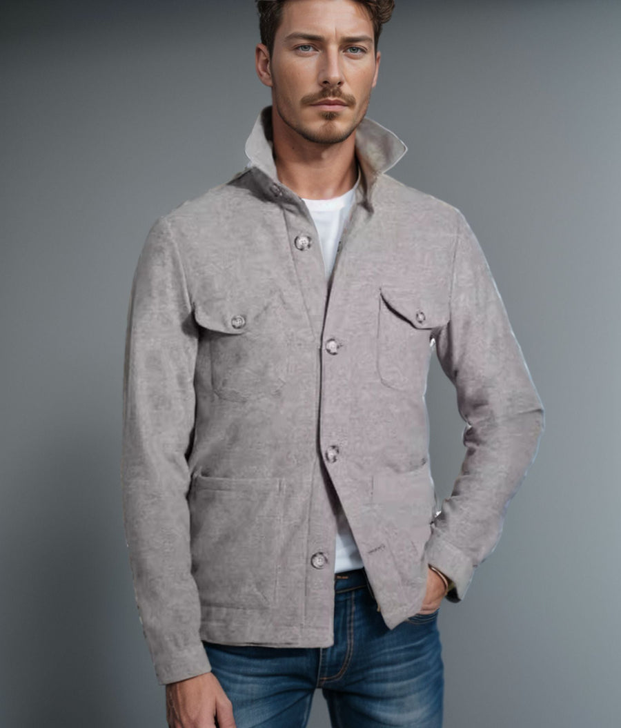Herren modische Utilityjacke mit praktischen Taschen und elegantem Stehkragen Aliams