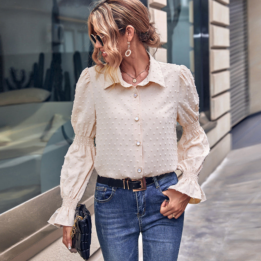 Damen elegante Bluse mit Puffärmeln und Struktur