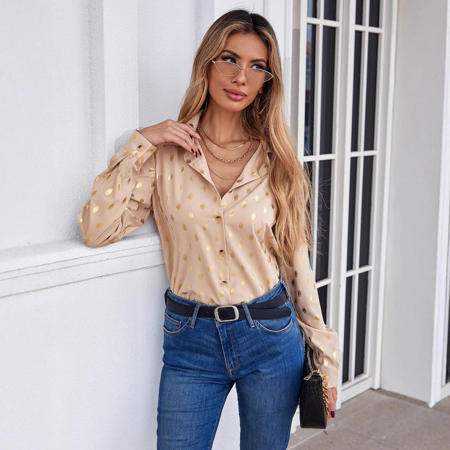 Damen elegante Bluse mit zartem Metallic-Druck und schimmerndem Finish