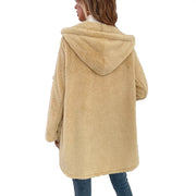 Damen flauschige Übergangsjacke mit Kapuze und Knopfverschluss