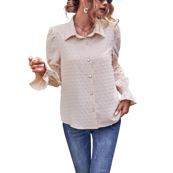 Damen elegante Bluse mit Puffärmeln und Struktur