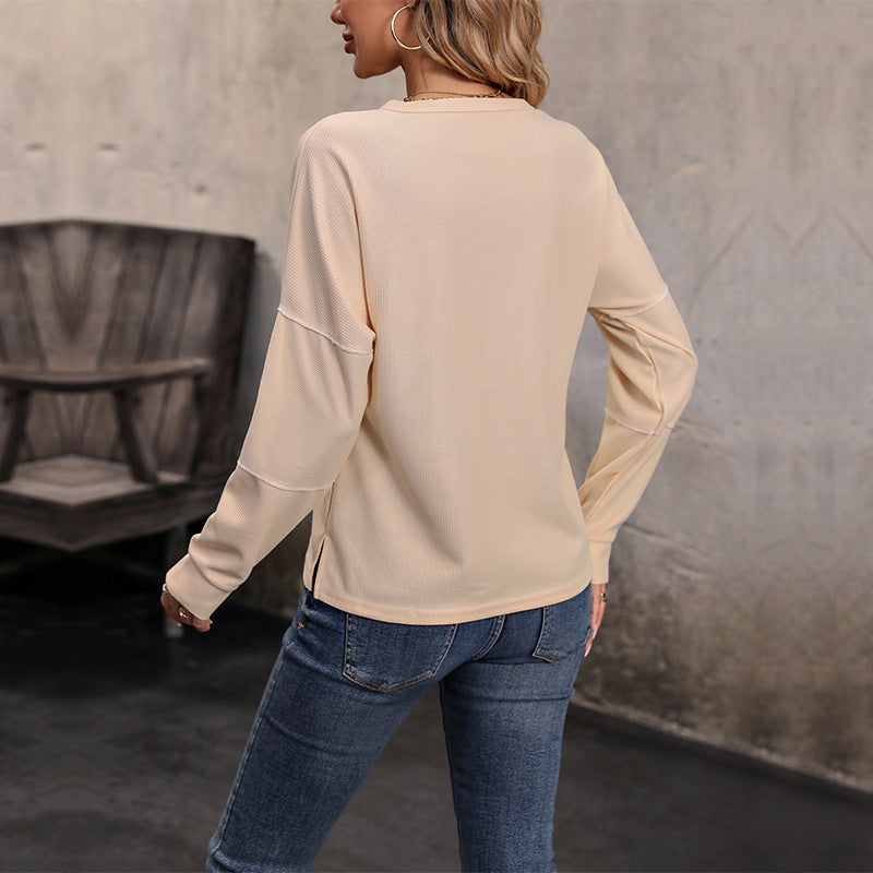 Isabella | Damen Langarm Freizeit Top Mit Knöpfen
