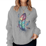 Damen Sweatshirt mit buntem Federdesign und lässigem Schnitt