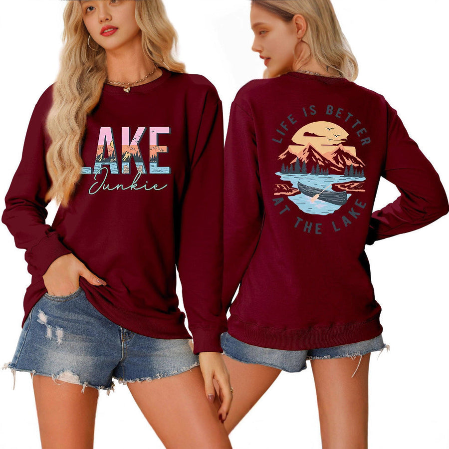 Damen Langarmshirt mit kreativem Lake-Motiv und lässiger Passform