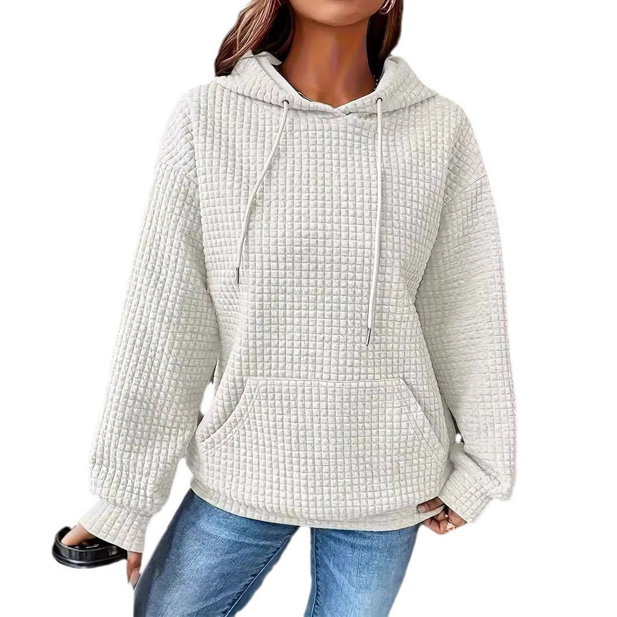 Damen Kapuzenpullover im strukturierten Waffelmuster mit seitlichen Eingrifftaschen