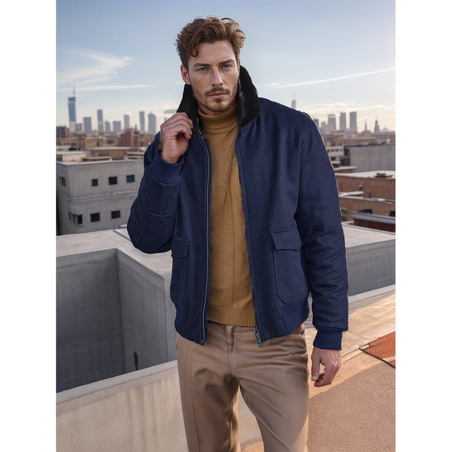 Herren modische Bomberjacke mit weichem Teddyfellkragen Aliams