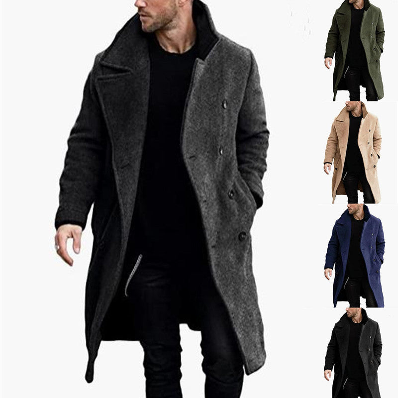 Herren eleganter Wollmantel mit klassischem Revers und doppelter Knopfleiste Aliams