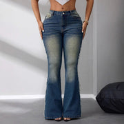 Damen Bootcut Jeans mit hohem Bund aus leichtem Denim und fransigen Details