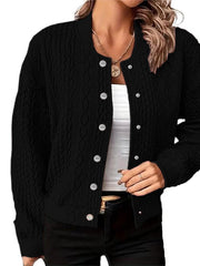 Damen Strickjacke im modernen Zopfmuster mit Druckknopfverschluss