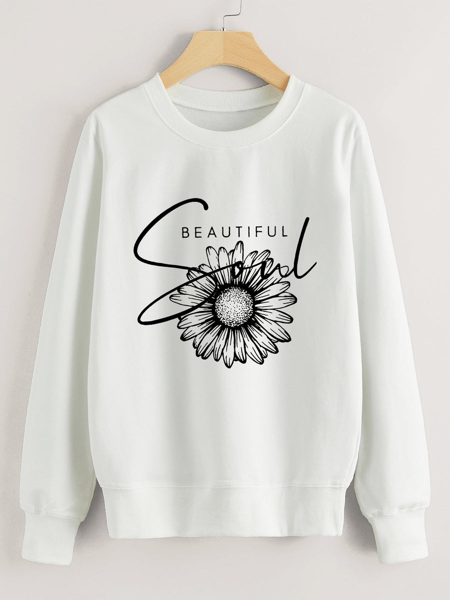Damen Sweatshirt mit floralem Motiv und inspirierendem Schriftzug
