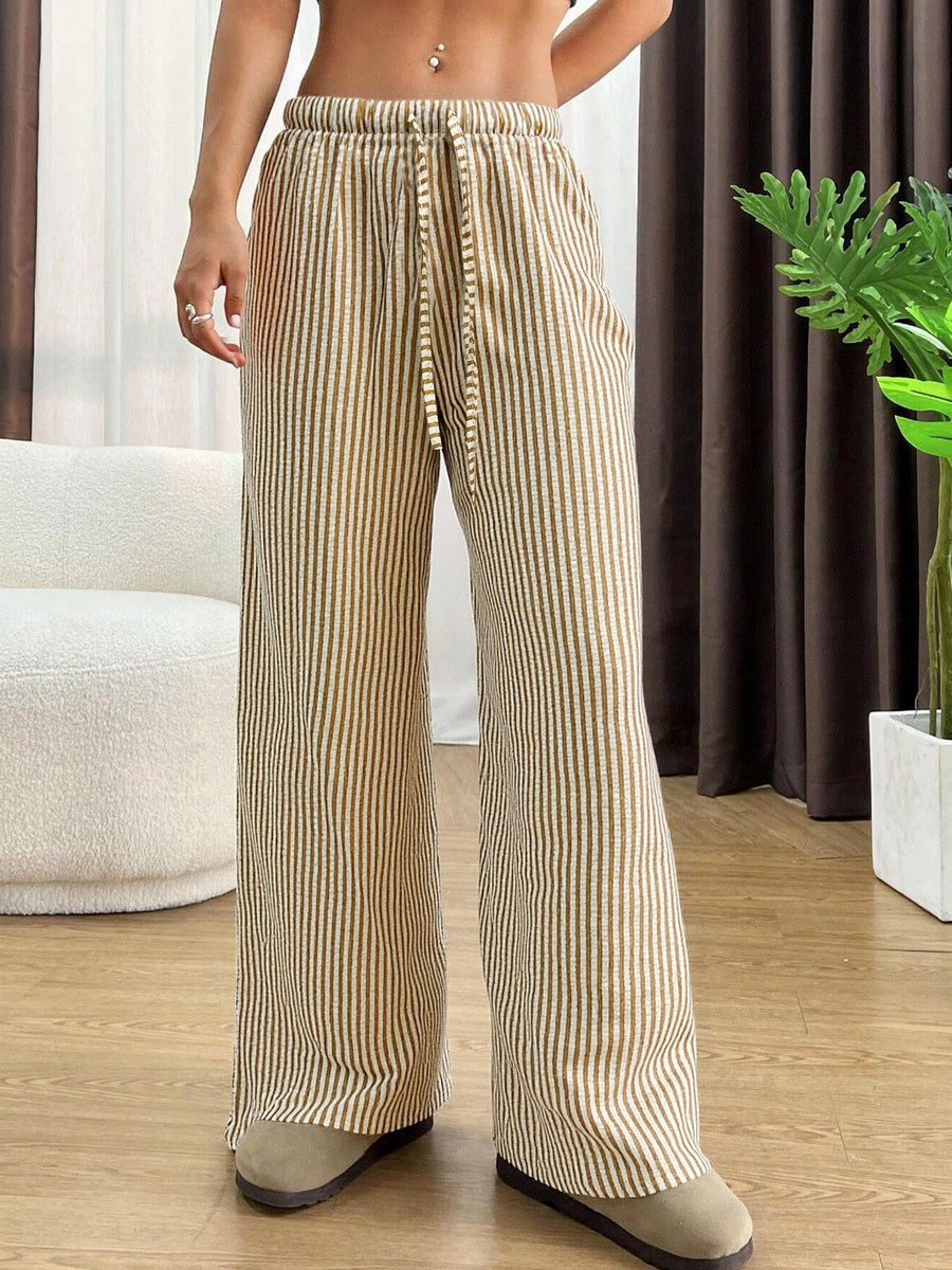 Damen lässige hohe Bundhose mit gestreiftem Design