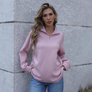 Damen lässiger Pullover mit Reißverschluss und Rippstruktur