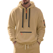 Herren nan technischer Freizeit-Hoodie mit kurzem mittigem Reißverschluss, Reißverschluss-Kängurutasche und Ärmeltasche Drune