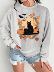 Damen Sweatshirt mit herbstlichem Katzen- und Kürbisdesign
