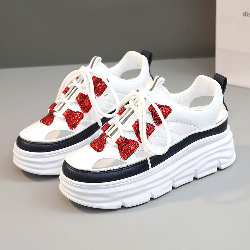 Damen Sportliche Plateau-Sneakers mit funkelnden Akzenten und trendigem Design