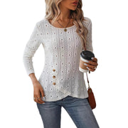 Damen Langarmshirt mit dekorativen Knöpfen und Struktur