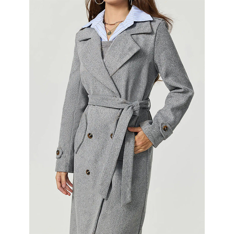Damen eleganter Wollmantel mit doppelter Knopfleiste und lässigem Schnitt