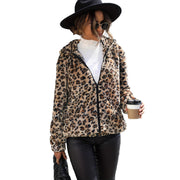 Damen Fleecejacke mit Leopardenmuster und praktischem Reißverschluss