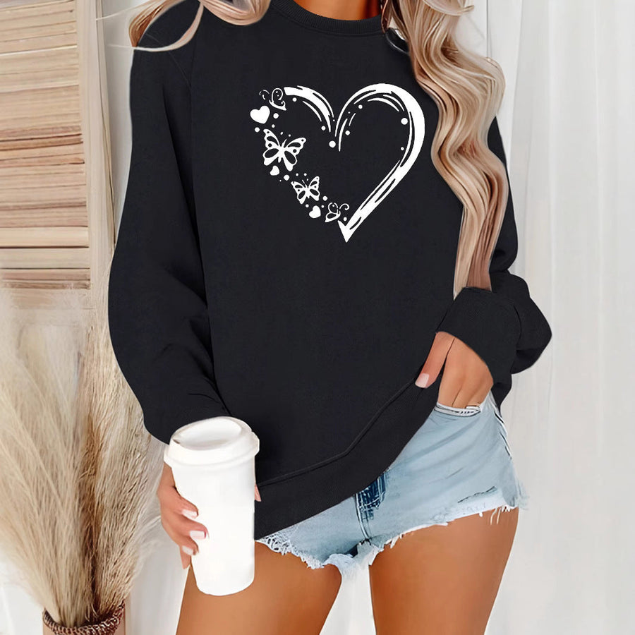 Damen Sweatshirt mit kreativem Herz- und Schmetterlingsdesign