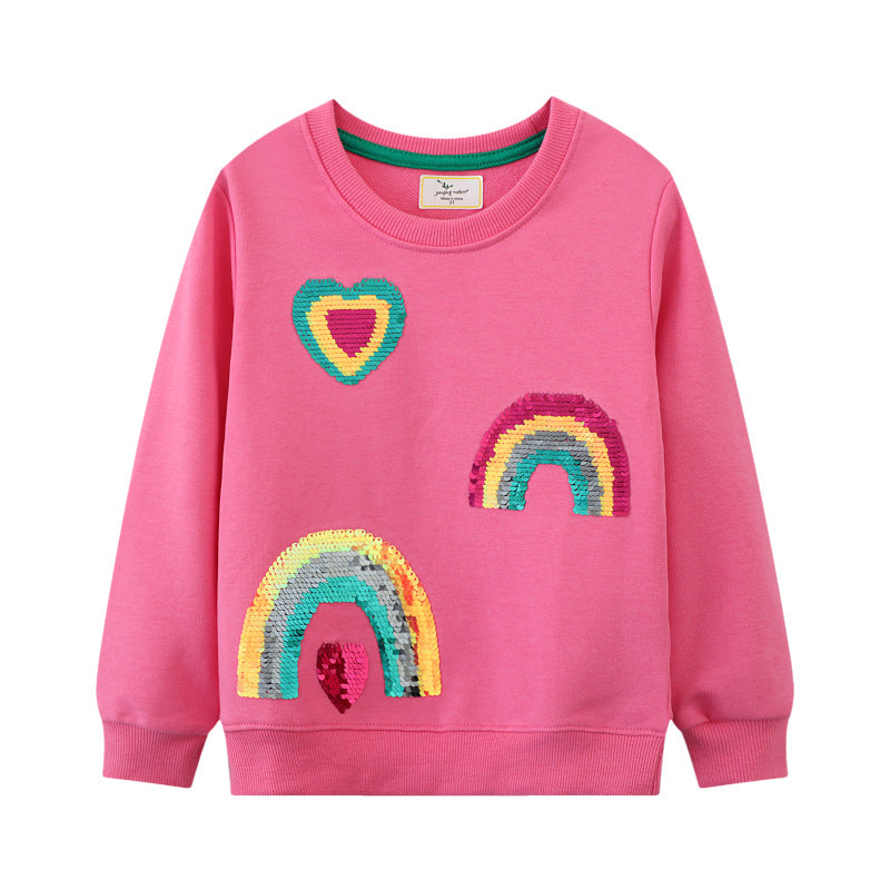 Mädchen Sweatshirt mit glitzernden Regenbogenapplikationen Drune